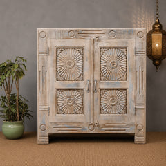 Vintage Old Door Hand Carved Solid Wood Buffet Sideboard