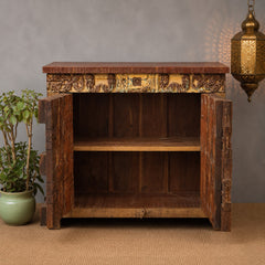 Vintage Old Door Hand Carved Solid Wood Buffet Sideboard