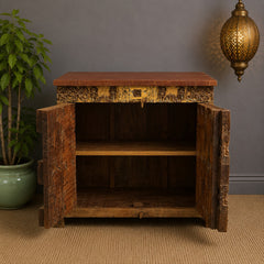 Vintage Old Door Hand Carved Solid Wood Buffet Sideboard