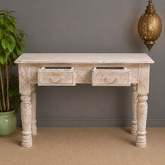 Wooden Solid Mango Wood Hand Made Console with 2 Drawers Table