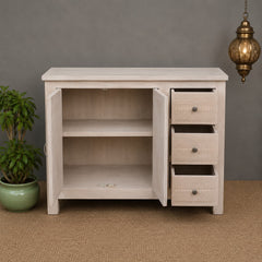 Handmade Solid Hard Wood Carved Sideboard White