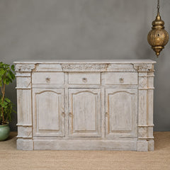 Handmade Solid Hard Wood Carved Sideboard White