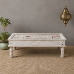Hand Carved Vintage Door Style Solid Wood Coffee Table