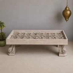 Hand Carved Vintage Door Style Solid Wood Coffee Table
