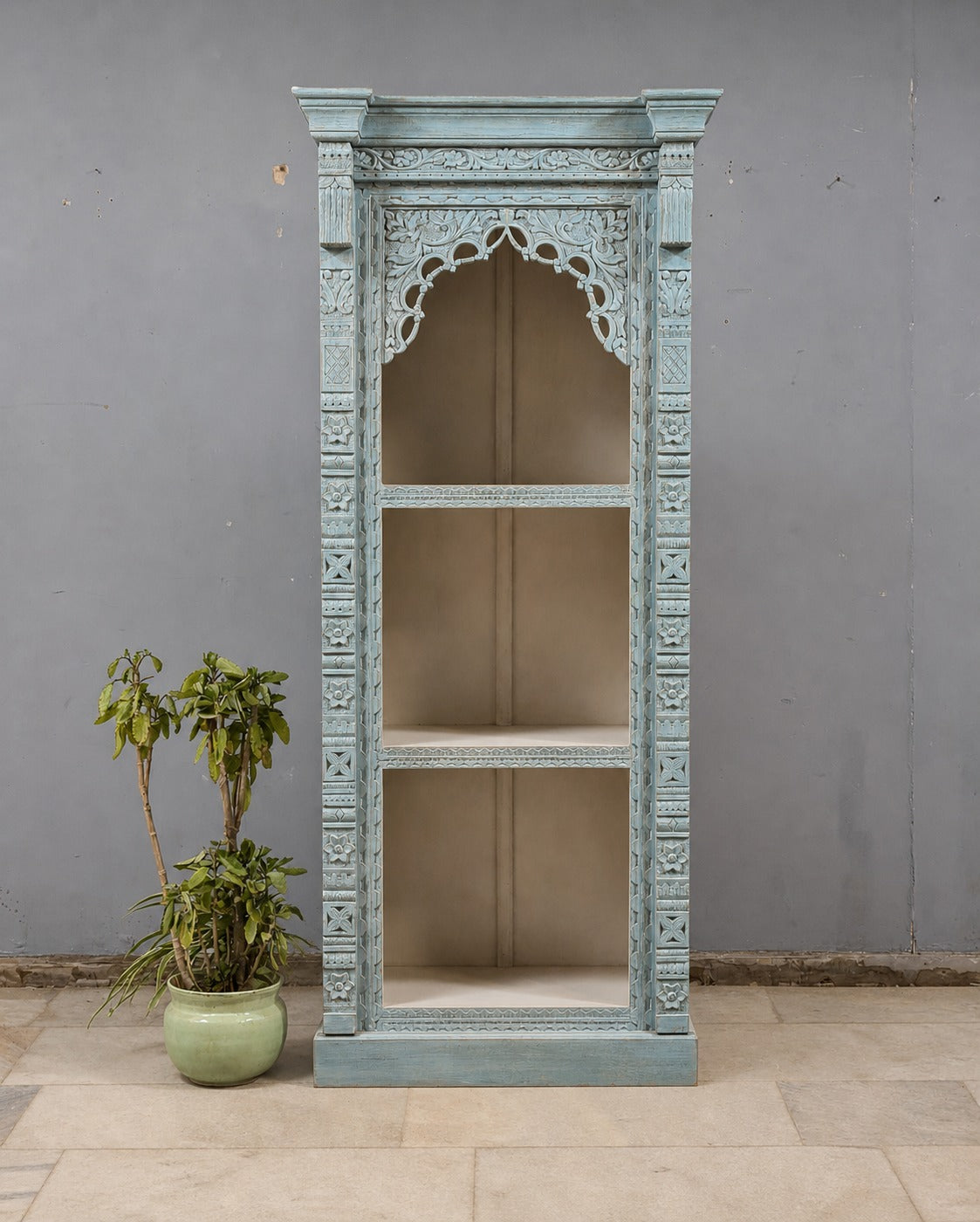 Indian Antique Hand Carved Solid Wood Bookshelf