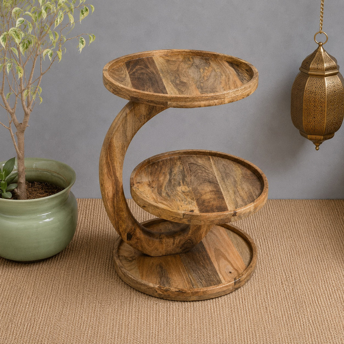 Handcrafted Multi-Tier Wooden Side Table – Natural Solid Wood Display Stand & Accent Table for Living Room Decor