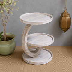 Handcrafted Multi-Tier Wooden Side Table – Rustic Solid Wood Display Stand & Accent Table for Living Room Decor