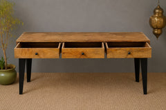 Solid Wood Writing Desk with Drawers – Rustic Handmade Wooden Console Table | Modern Farmhouse Office Desk