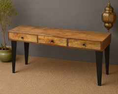 Solid Wood Writing Desk with Drawers – Rustic Handmade Wooden Console Table | Modern Farmhouse Office Desk