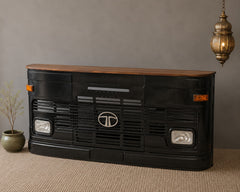Industrial Truck Front Bar Counter – Handcrafted Metal & Wood Reception Counter | Vintage Retro Cafe Counter