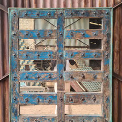 Handcrafted Reclaimed Wood Window Panel Mirror with Distressed Turquoise Finish | Rustic Statement Wall & Leaning Mirror