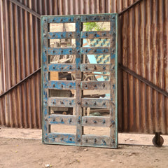 Handcrafted Reclaimed Wood Window Panel Mirror with Distressed Turquoise Finish | Rustic Statement Wall & Leaning Mirror