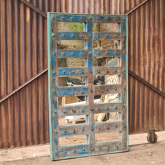 Handcrafted Reclaimed Wood Window Panel Mirror with Distressed Turquoise Finish | Rustic Statement Wall & Leaning Mirror
