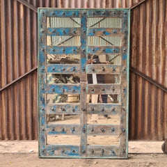 Handcrafted Reclaimed Wood Window Panel Mirror with Distressed Turquoise Finish | Rustic Statement Wall & Leaning Mirror