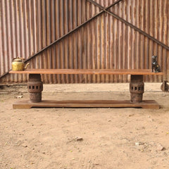 Handcrafted Solid Wood Coffee Table with Vintage Architectural Pillar Base | Rustic Living Room Center Table