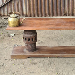 Handcrafted Solid Wood Coffee Table with Vintage Architectural Pillar Base | Rustic Living Room Center Table
