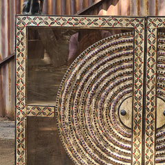 Handcrafted Hand-Painted Wooden Accent Cabinet | Mandala Pattern Storage Cabinet with Decorative Folk Art Design | Rustic Boho Sideboard for Living Room & Entryway