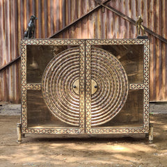 Handcrafted Hand-Painted Wooden Accent Cabinet | Mandala Pattern Storage Cabinet with Decorative Folk Art Design | Rustic Boho Sideboard for Living Room & Entryway