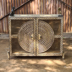 Handcrafted Hand-Painted Wooden Accent Cabinet | Mandala Pattern Storage Cabinet with Decorative Folk Art Design | Rustic Boho Sideboard for Living Room & Entryway