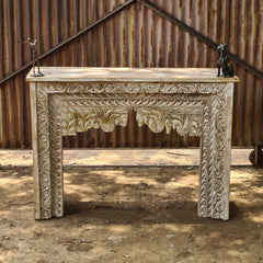 Handcrafted Solid Wood Console Table with Intricate Floral Carving | Rustic Entryway, Hallway & Living Room Accent Table
