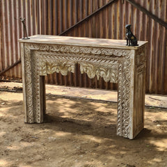 Handcrafted Solid Wood Console Table with Intricate Floral Carving | Rustic Entryway, Hallway & Living Room Accent Table