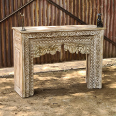 Handcrafted Solid Wood Console Table with Intricate Floral Carving | Rustic Entryway, Hallway & Living Room Accent Table