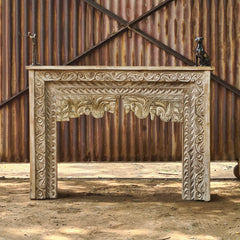 Handcrafted Solid Wood Console Table with Intricate Floral Carving | Rustic Entryway, Hallway & Living Room Accent Table