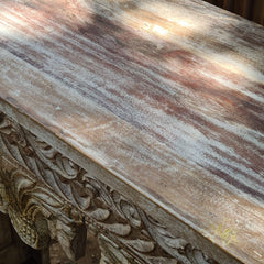 Handcrafted Solid Wood Console Table with Intricate Floral Carving | Rustic Entryway, Hallway & Living Room Accent Table