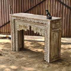 Handcrafted Solid Wood Console Table with Intricate Floral Carving | Rustic Entryway, Hallway & Living Room Accent Table