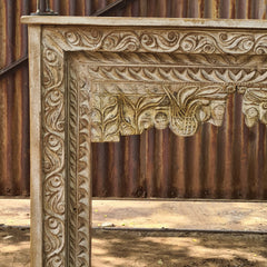 Handcrafted Solid Wood Console Table with Intricate Floral Carving | Rustic Entryway, Hallway & Living Room Accent Table