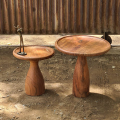 Handcrafted Solid Wood Pedestal Side Table Set of 2 | Round Rustic Accent Tables for Living Room, Bedroom & Lounge