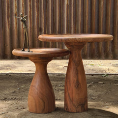 Handcrafted Solid Wood Pedestal Side Table Set of 2 | Round Rustic Accent Tables for Living Room, Bedroom & Lounge