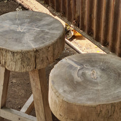 Rustic Solid Wood Round Stools (Set of 2) | Handcrafted Natural Wood Accent Seating