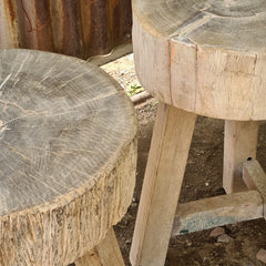 Rustic Solid Wood Round Stools (Set of 2) | Handcrafted Natural Wood Accent Seating