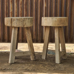 Rustic Solid Wood Round Stools (Set of 2) | Handcrafted Natural Wood Accent Seating
