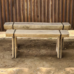 Handcrafted Rustic Solid Wood Bench with Iron Reinforcement Straps | Farmhouse Dining, Entryway & Accent Seating Bench