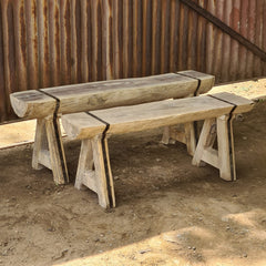 Handcrafted Rustic Solid Wood Bench with Iron Reinforcement Straps | Farmhouse Dining, Entryway & Accent Seating Bench