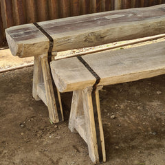 Handcrafted Rustic Solid Wood Bench with Iron Reinforcement Straps | Farmhouse Dining, Entryway & Accent Seating Bench