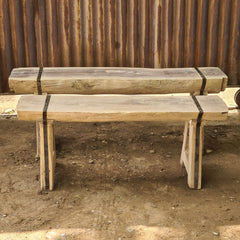 Handcrafted Rustic Solid Wood Bench with Iron Reinforcement Straps | Farmhouse Dining, Entryway & Accent Seating Bench