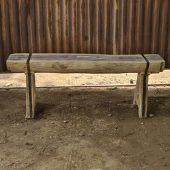 Handcrafted Rustic Solid Wood Bench with Iron Reinforcement Straps | Farmhouse Dining, Entryway & Accent Seating Bench
