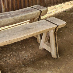 Handcrafted Rustic Solid Wood Bench with Iron Reinforcement Straps | Farmhouse Dining, Entryway & Accent Seating Bench