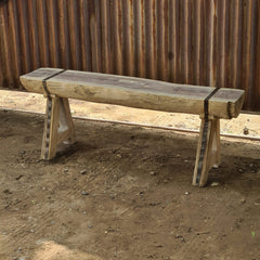 Handcrafted Rustic Solid Wood Bench with Iron Reinforcement Straps | Farmhouse Dining, Entryway & Accent Seating Bench