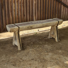 Handcrafted Rustic Solid Wood Bench with Iron Reinforcement Straps | Farmhouse Dining, Entryway & Accent Seating Bench