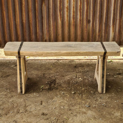 Handcrafted Rustic Solid Wood Bench with Iron Reinforcement Straps | Farmhouse Dining, Entryway & Accent Seating Bench
