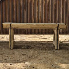 Handcrafted Rustic Solid Wood Bench with Iron Reinforcement Straps | Farmhouse Dining, Entryway & Accent Seating Bench