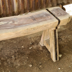 Handcrafted Rustic Solid Wood Bench with Iron Reinforcement Straps | Farmhouse Dining, Entryway & Accent Seating Bench