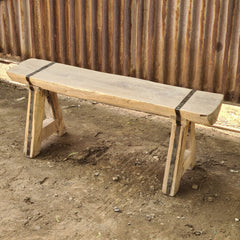 Handcrafted Rustic Solid Wood Bench with Iron Reinforcement Straps | Farmhouse Dining, Entryway & Accent Seating Bench