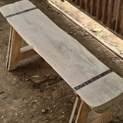 Handcrafted Rustic Solid Wood Bench with Iron Reinforcement Straps | Farmhouse Dining, Entryway & Accent Seating Bench