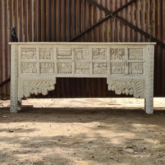 Hand-Carved Solid Wood Console Table | Whitewash Entryway Table | Rustic Farmhouse Hallway Console | Decorative Accent Furniture