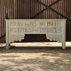 Hand-Carved Solid Wood Console Table | Whitewash Entryway Table | Rustic Farmhouse Hallway Console | Decorative Accent Furniture